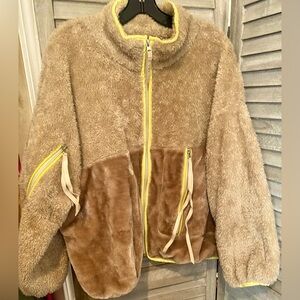 UGG Soft Furry Bomber style  light weight  jacket Size Large Golden Taupe